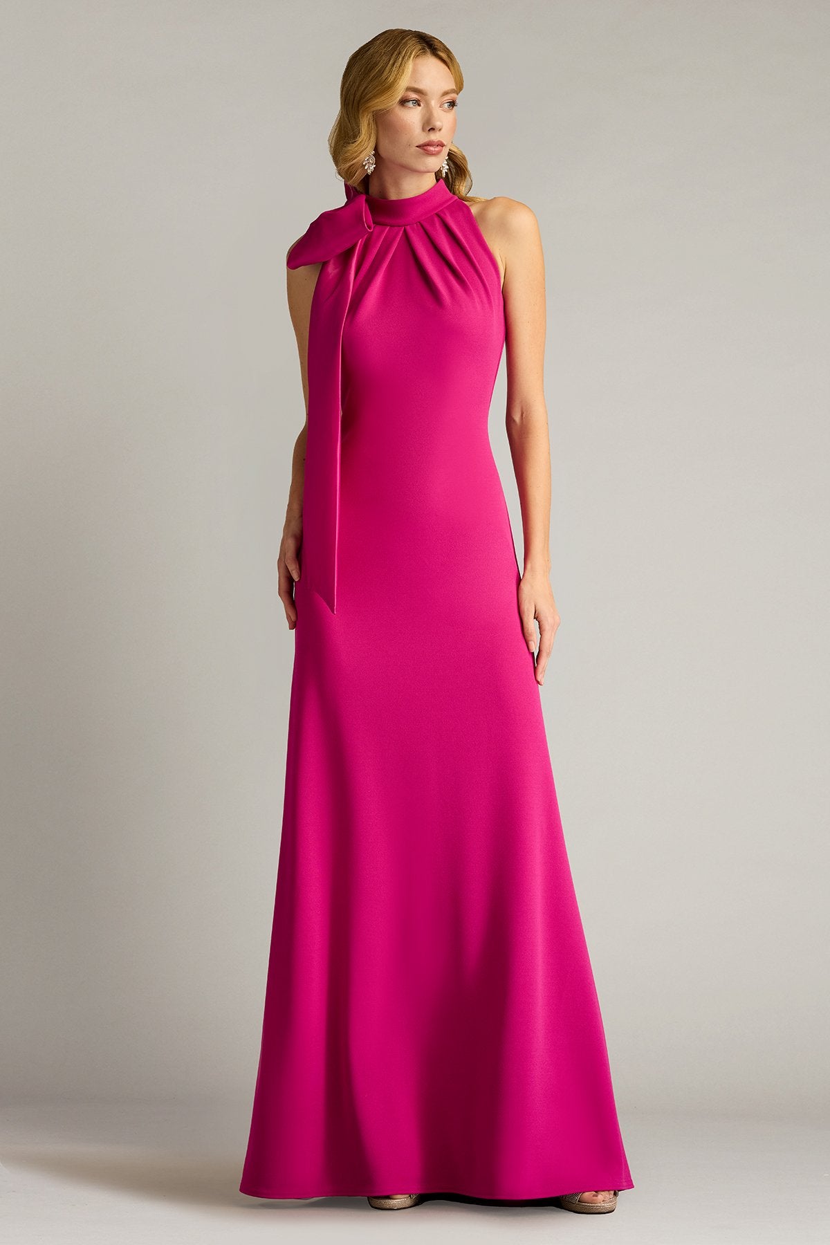 Sims Taffeta Shoulder Bow Halter Gown Hibiscus – Tadashi Shoji