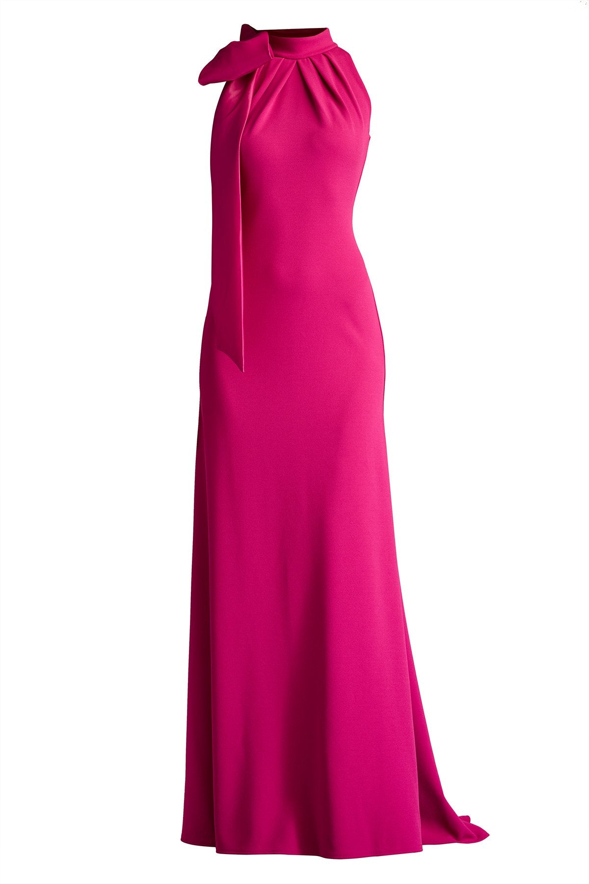 Sims Taffeta Shoulder Bow Halter Gown Hibiscus – Tadashi Shoji Official  Online Boutique