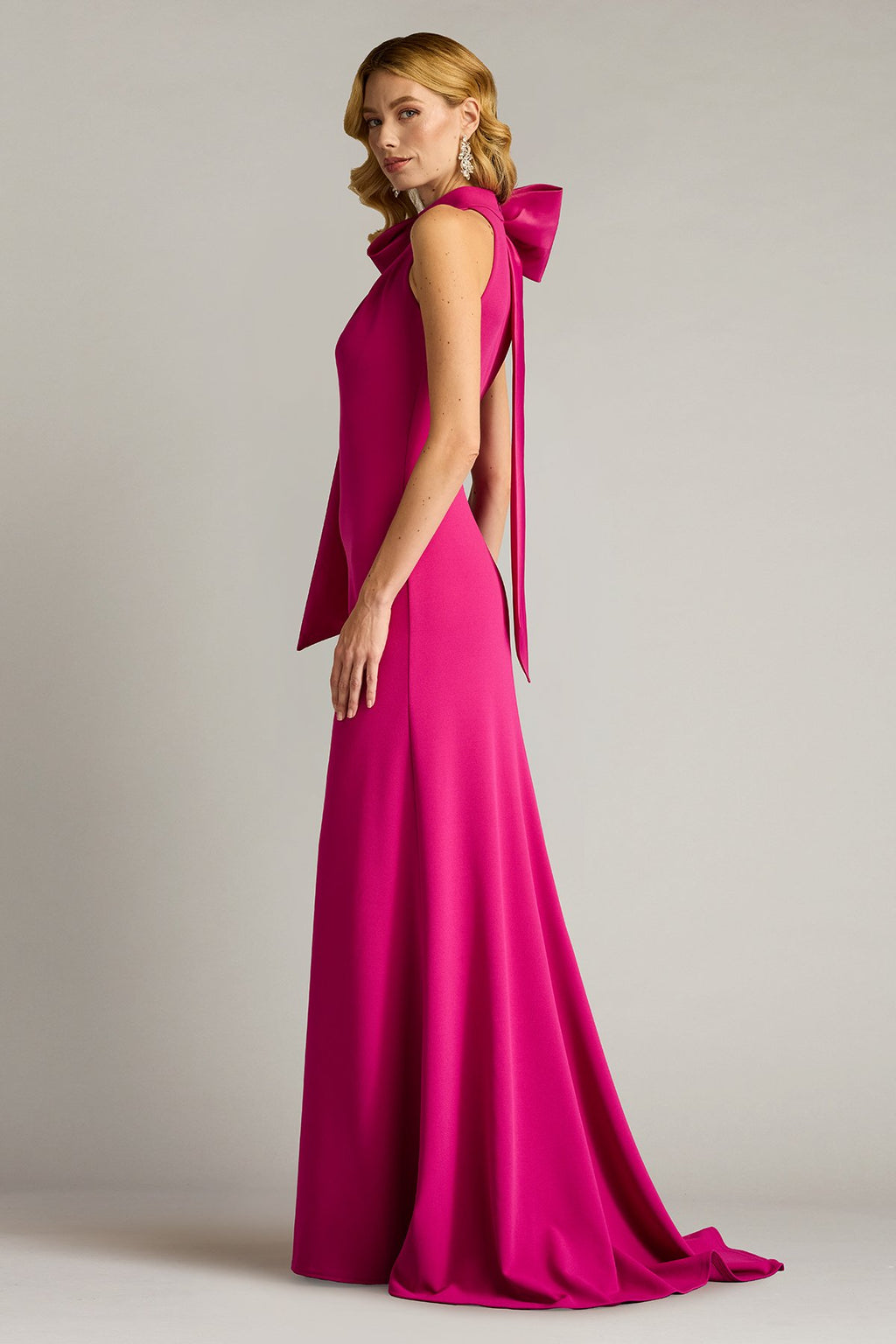 Sims Taffeta Shoulder Bow Halter Gown