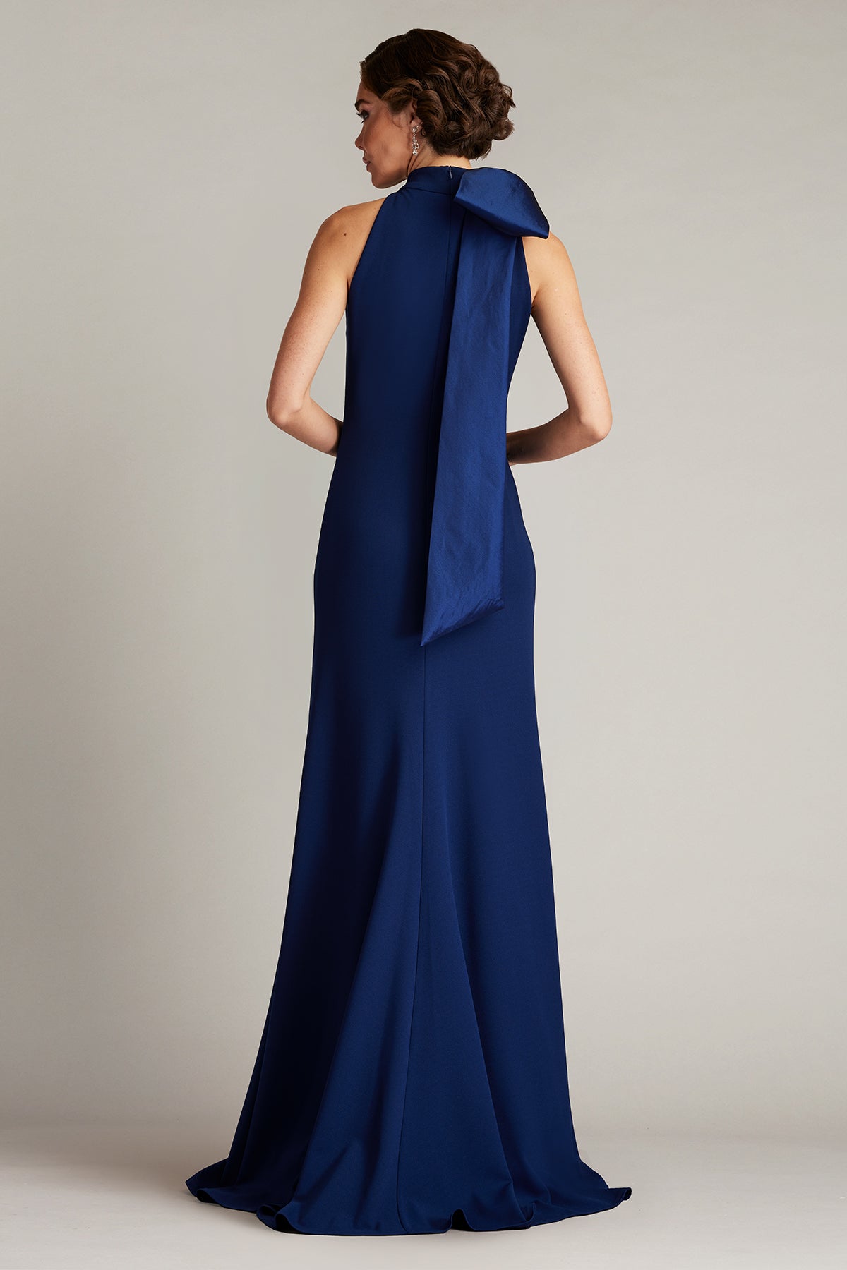Sims Taffeta Shoulder Bow Halter Gown