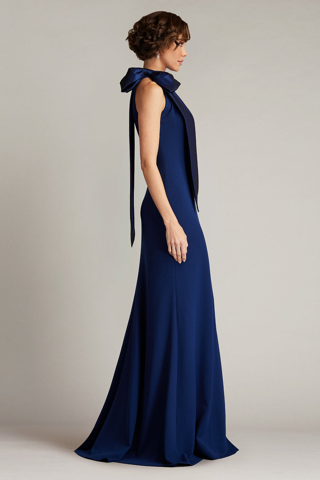 Sims Taffeta Shoulder Bow Halter Gown