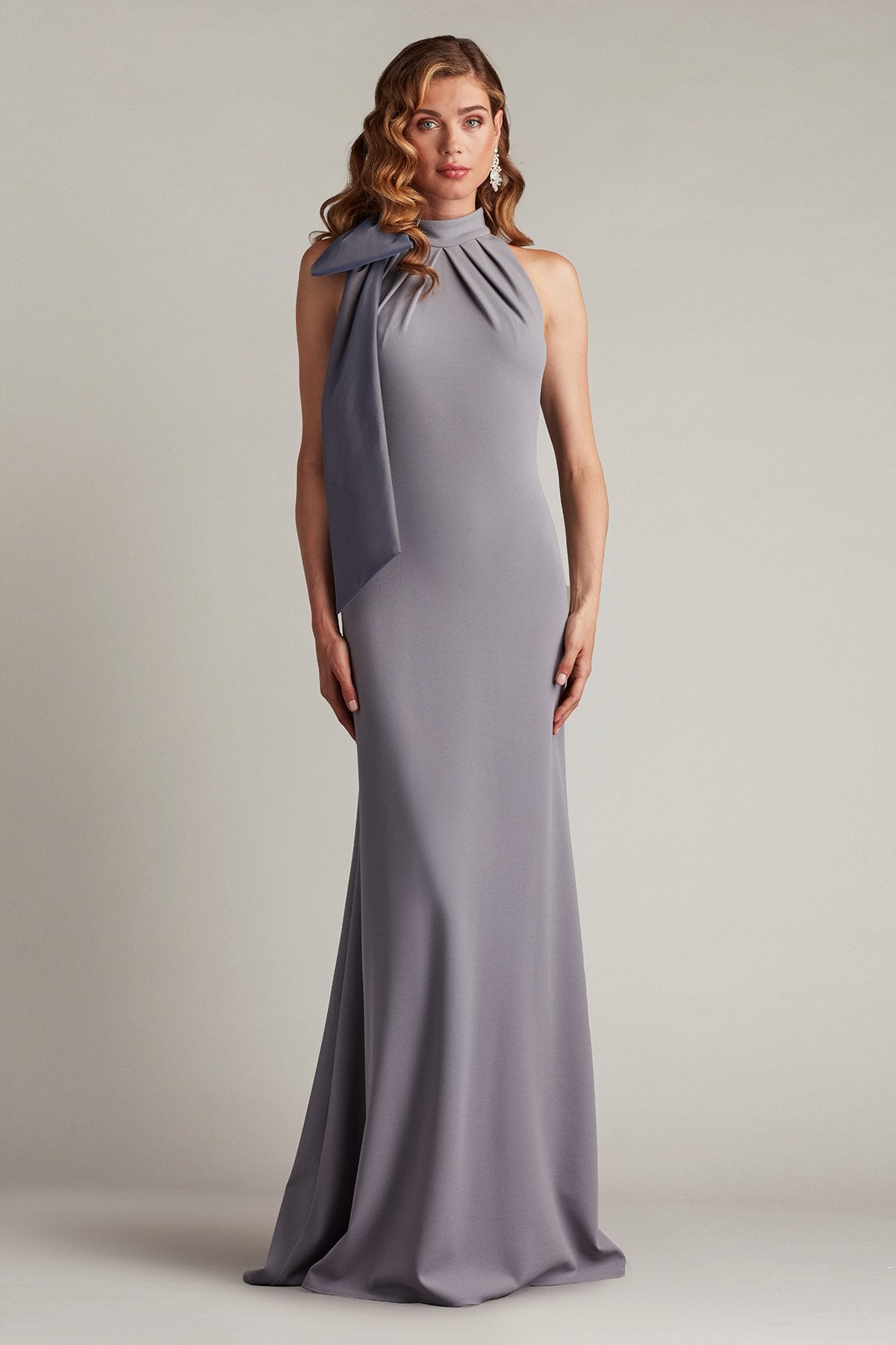 Sims Taffeta Shoulder Bow Halter Gown