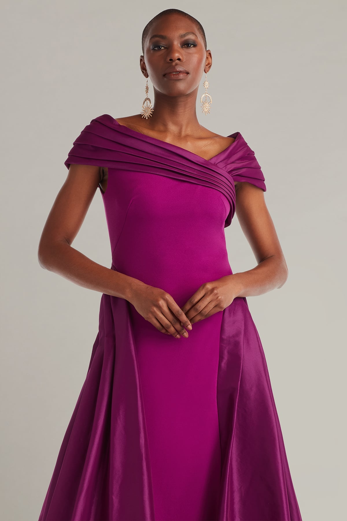 Blanka Draped Contrast Taffeta Ball Gown – Tadashi Shoji Official