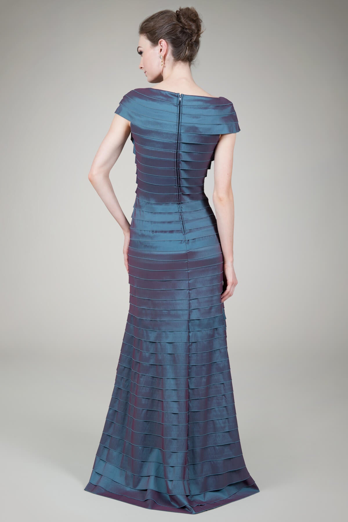 Stretch Taffeta Gown in Pearl Blue