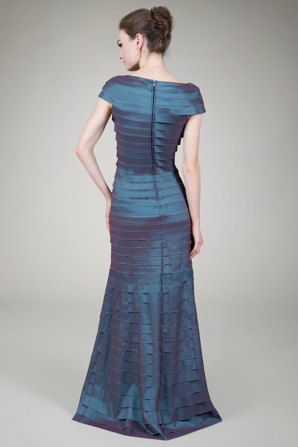Stretch Taffeta Gown in Pearl Blue