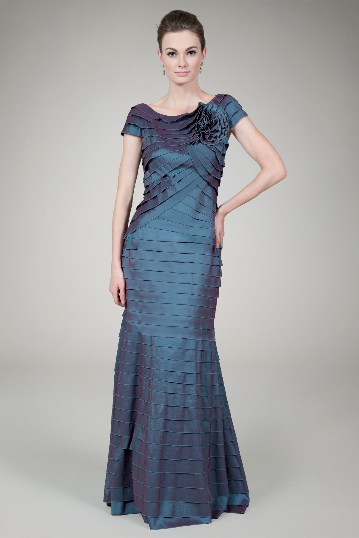 Stretch Taffeta Gown in Pearl Blue