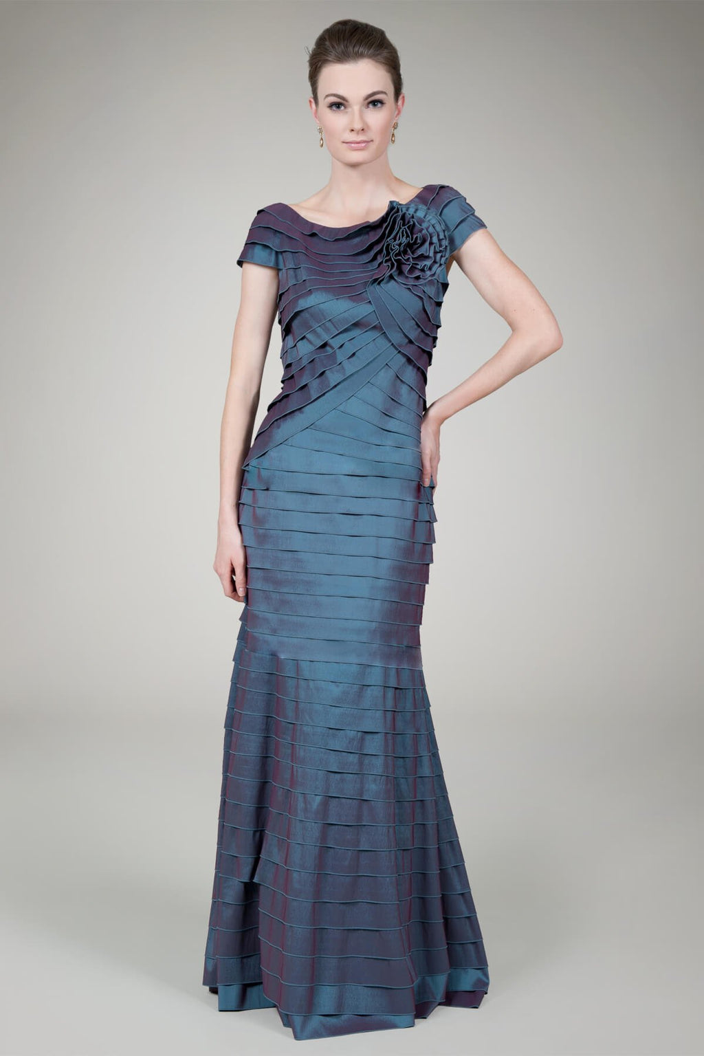 Stretch Taffeta Gown in Pearl Blue