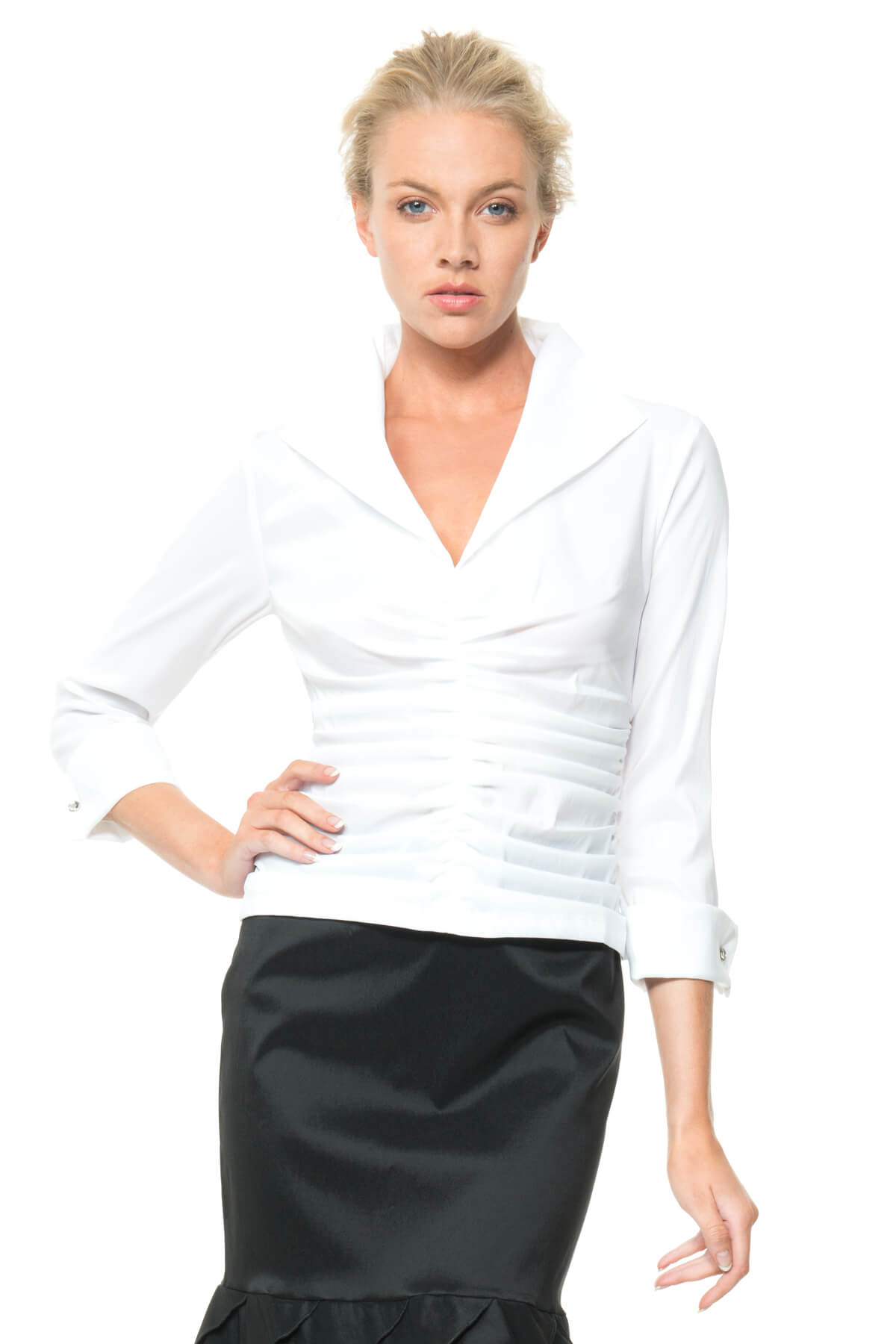 Stretch Taffeta Blouse in White – Tadashi Shoji Official Online