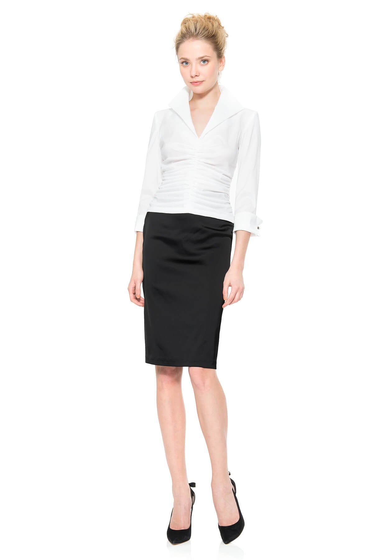 Tadashi Shoji - Stretch Satin Pencil Skirt in Black
