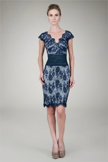 Lace V-Neck Cocktail Dress in Navy / Silver