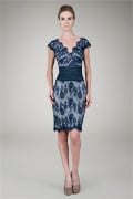 Lace V-Neck Cocktail Dress in Navy / Silver