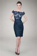 Lace Off Shoulder Cocktail Dress in Navy / Silver