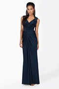 Jersey Ruched V-Neck Gown in Navy