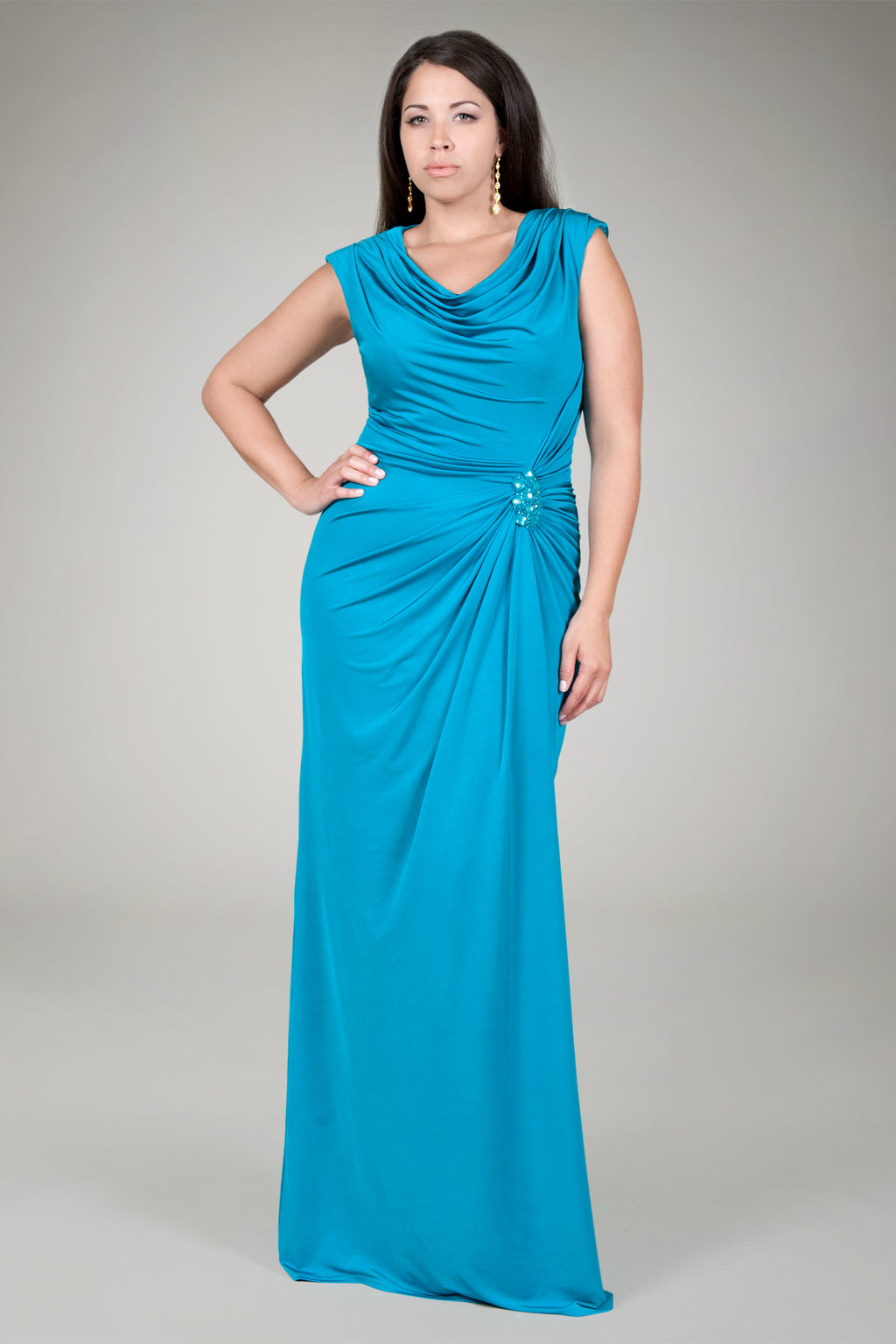 Jersey Draped Evening Gown in Tropical