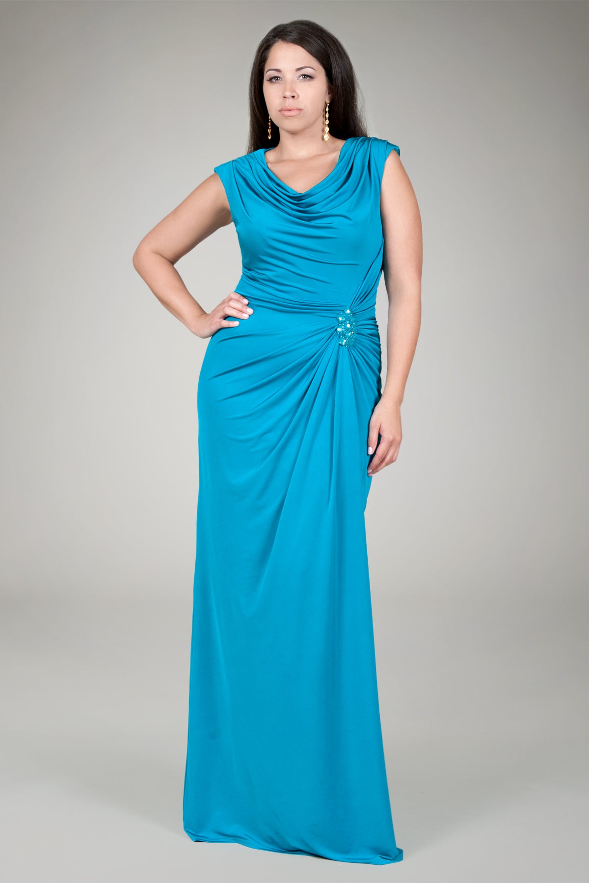Jersey Draped Evening Gown in Tropical