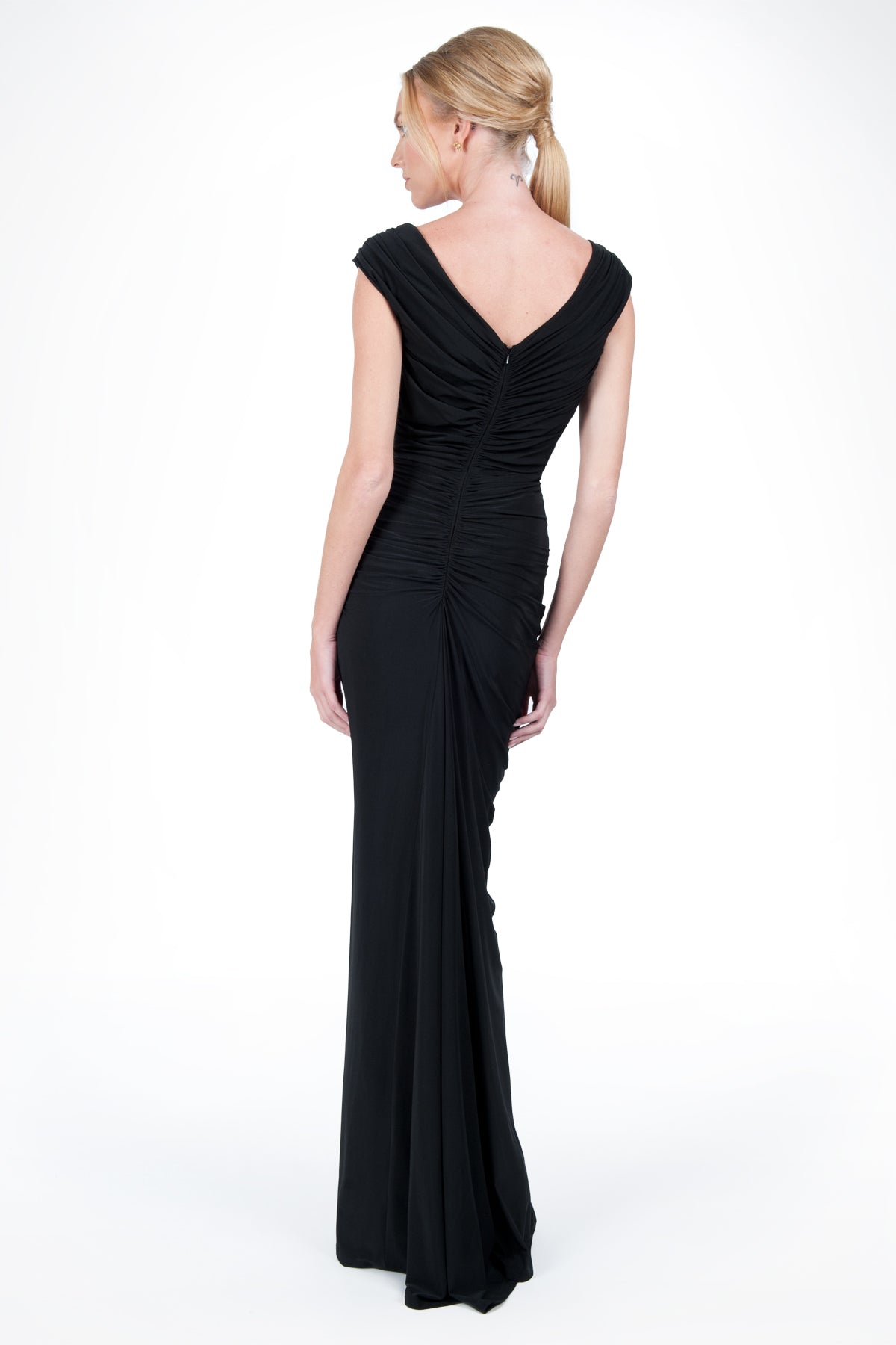 Draped Jersey Gown in Black
