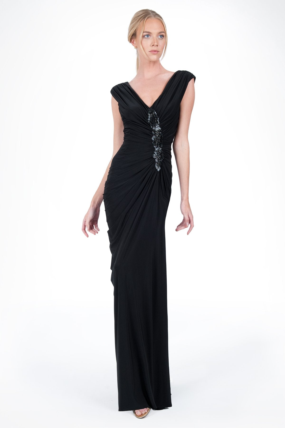 Draped Jersey Gown in Black