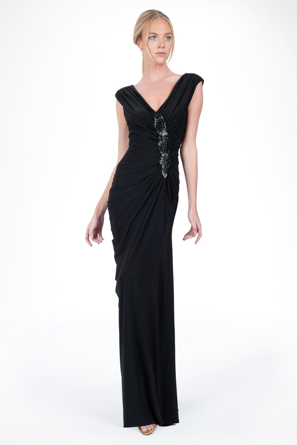 Draped Jersey Gown in Black