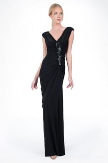 Draped Jersey Gown in Black