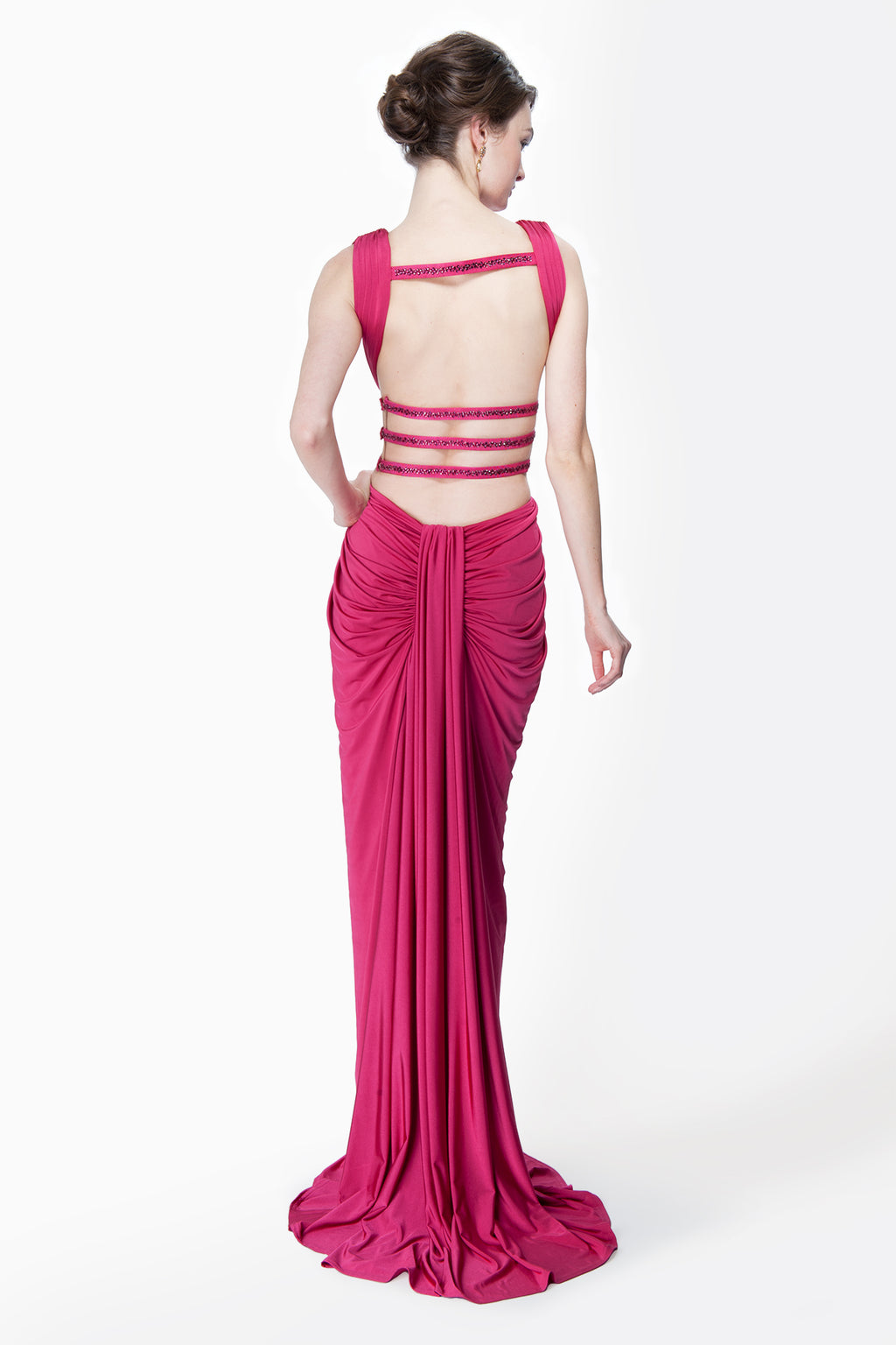 Draped Jersey V-Neck Gown in Flamingo