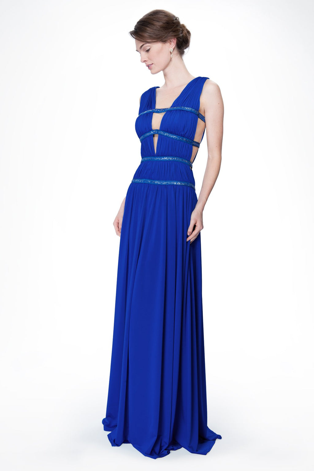 Grecian Draped Jersey Gown in Neptune