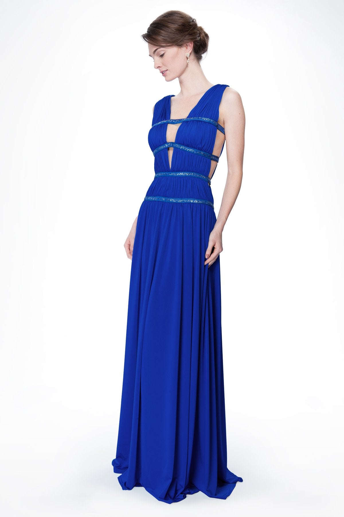 Grecian Draped Jersey Gown in Neptune