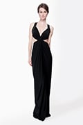 Twist Front Draped Jersey Gown in Black
