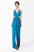 Twist Front Draped Jersey Gown in Peacock