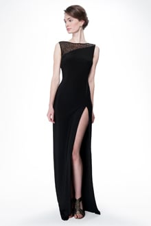 Sequin and Jersey Side Slit Gown in Black