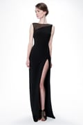 Sequin and Jersey Side Slit Gown in Black