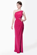 One Shoulder Draped Jersey and Sequin Gown in Hot Pink
