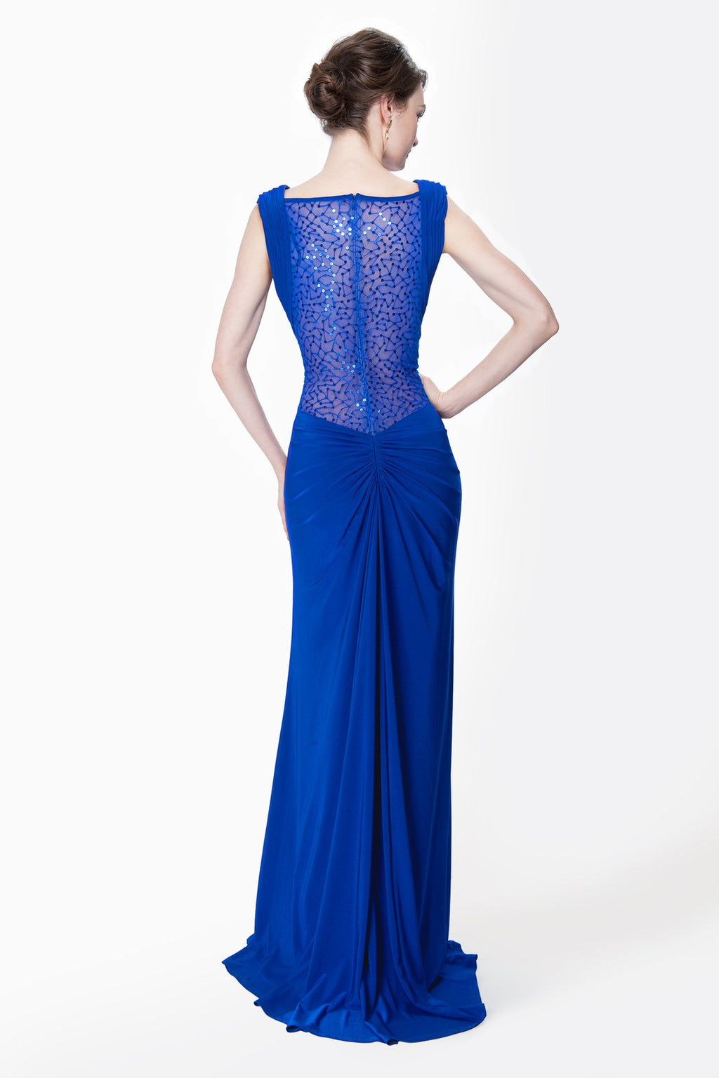 Draped Jersey and Sequin Gown with Sequin Back in Neptune