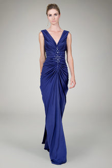 Draped Jersey Jewel Gown in Horizon