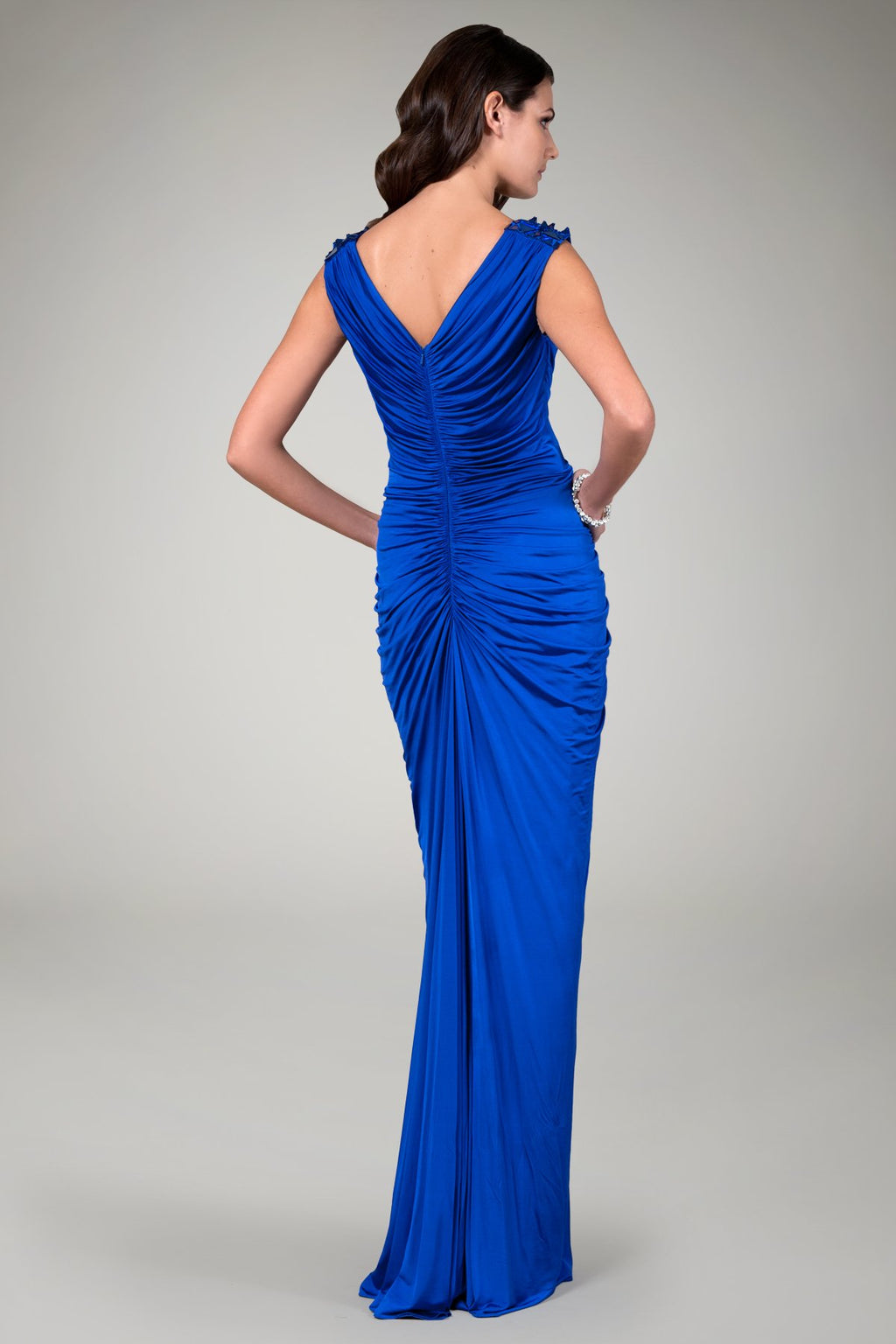Draped Jersey Gown in Blue Iris