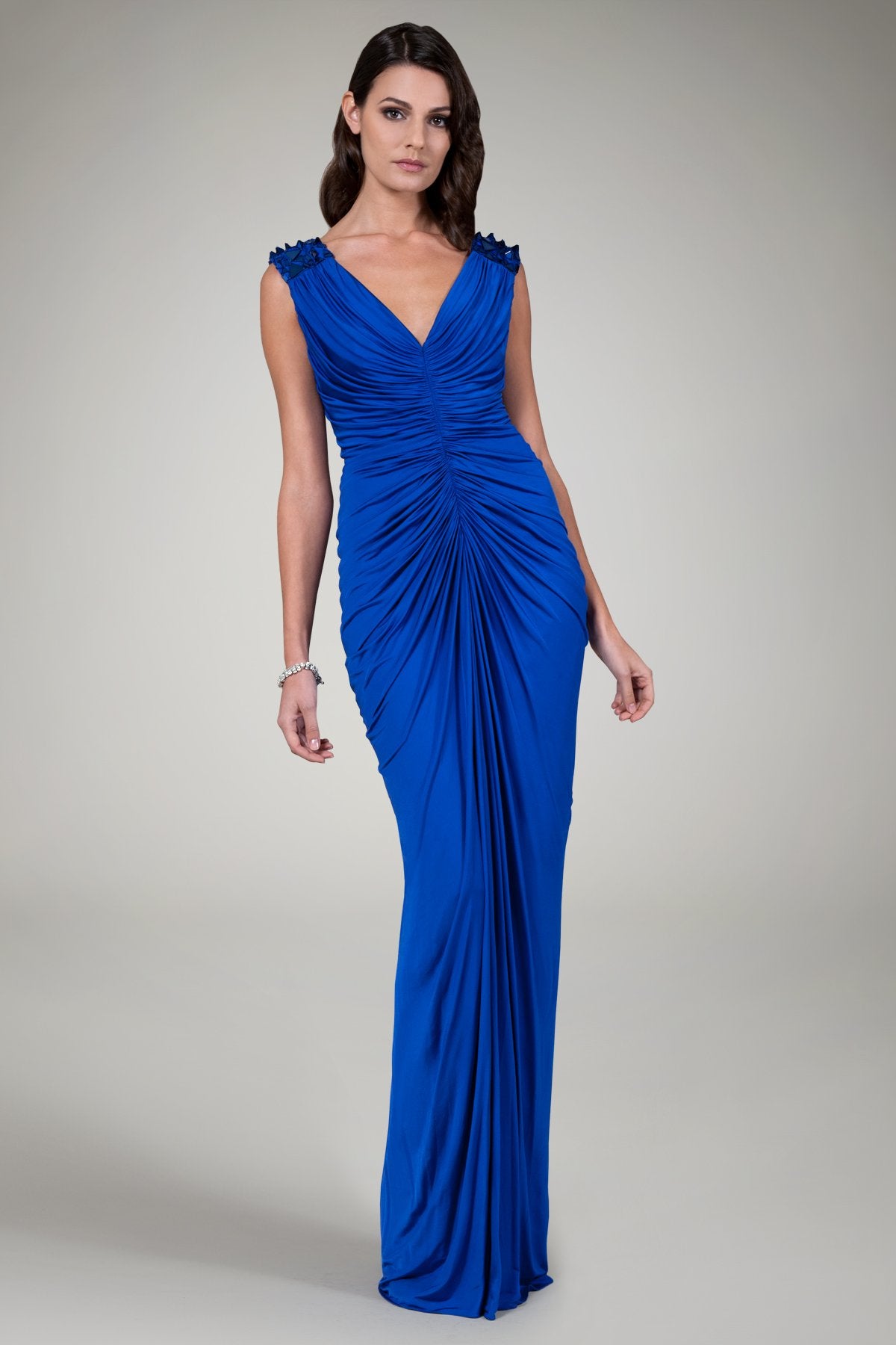Draped Jersey Gown in Blue Iris