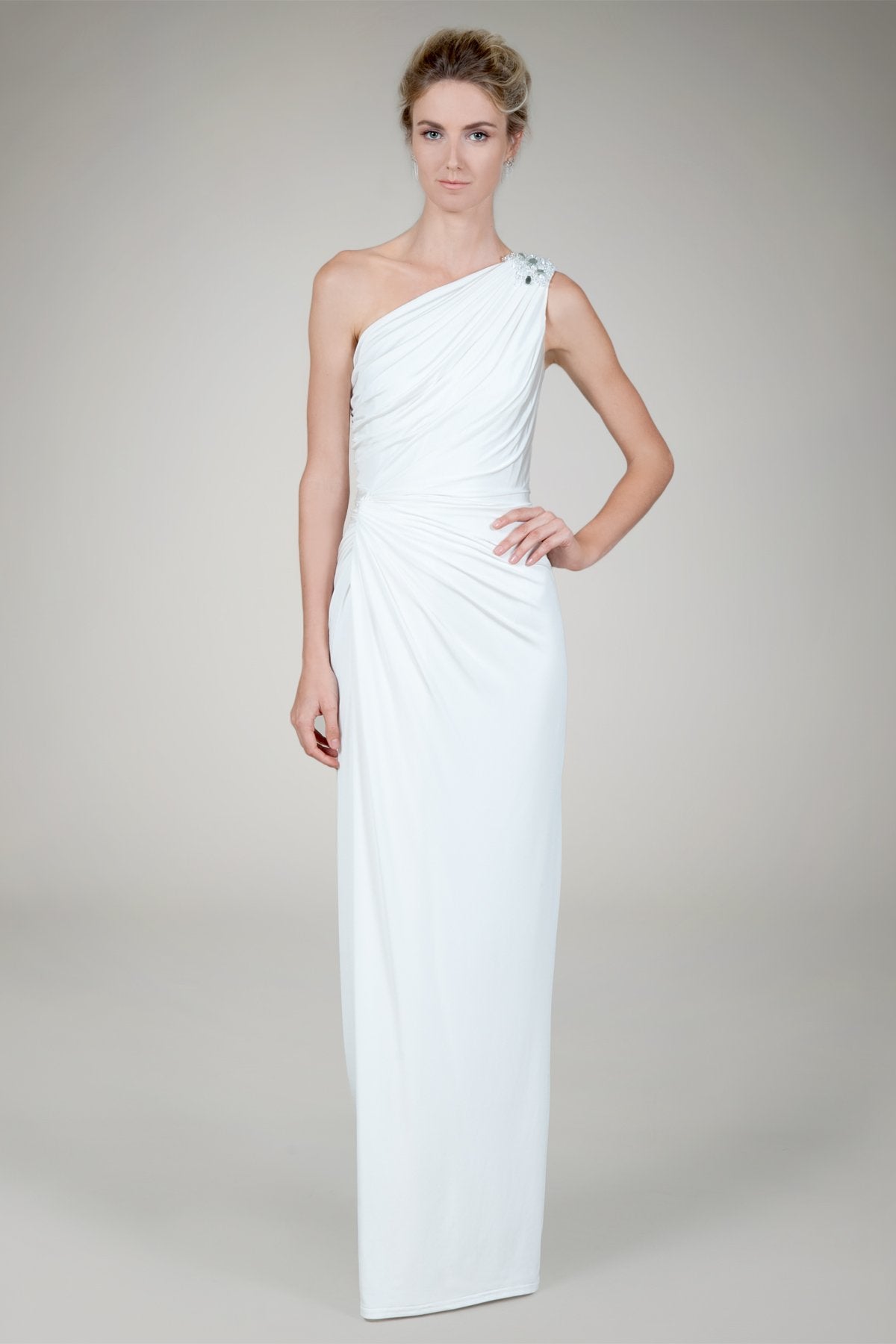Draped Jersey Gown in Ivory