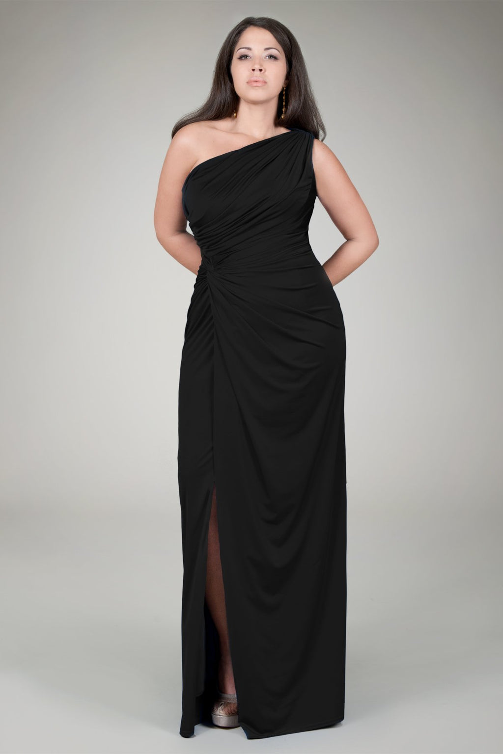 Draped Jersey Gown in Black