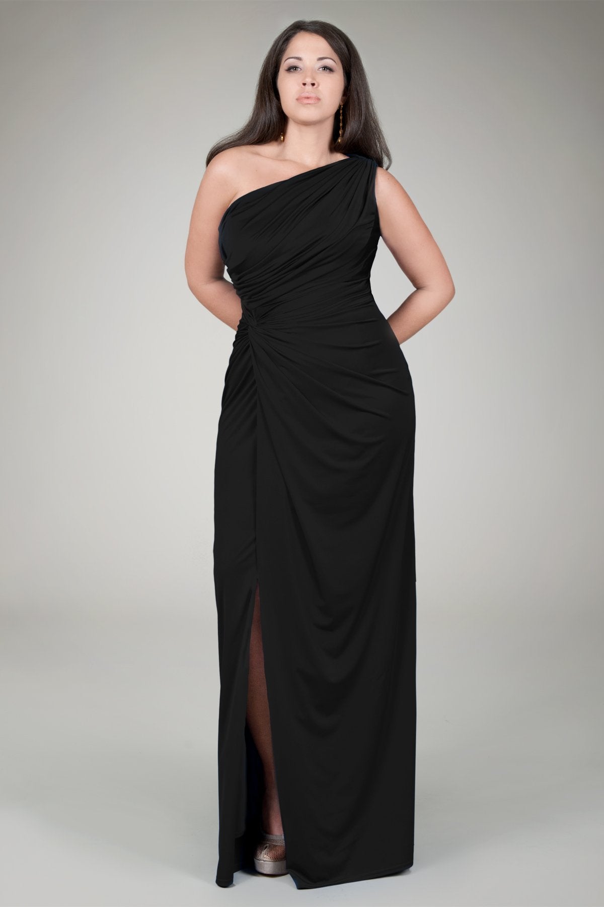 Draped Jersey Gown in Black
