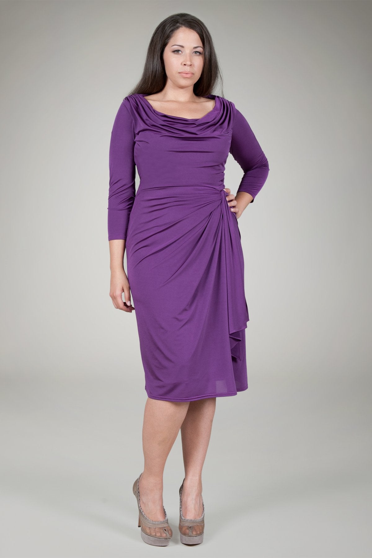 Draped Jersey Cocktail Dress in Amethyst