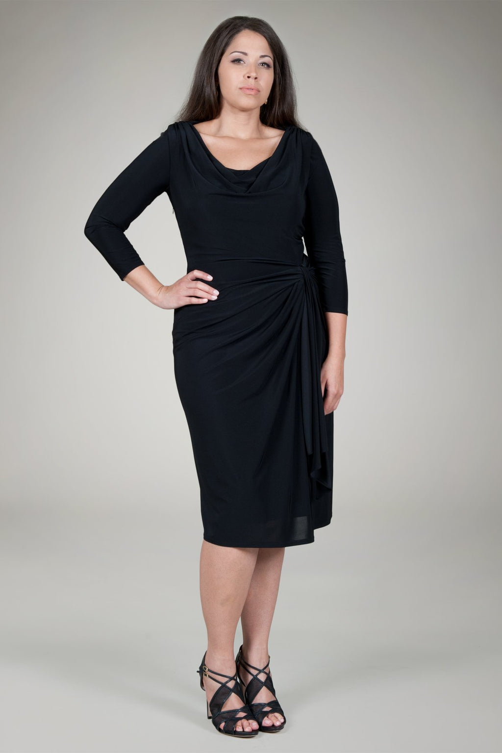 Draped Jersey Cocktail Dress in Black