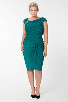 Draped Jersey Cocktail Dress in Emerald