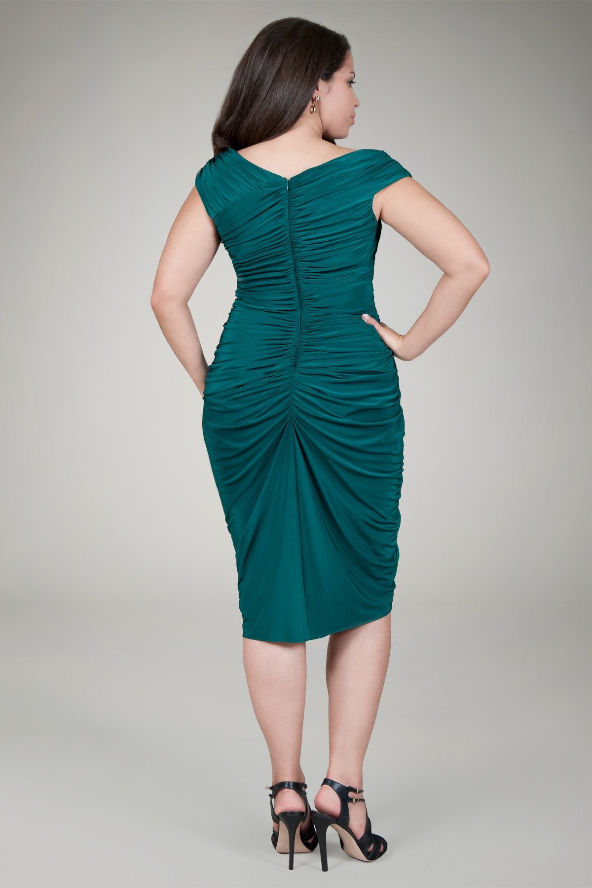Draped Jersey Cocktail Dress in Pine