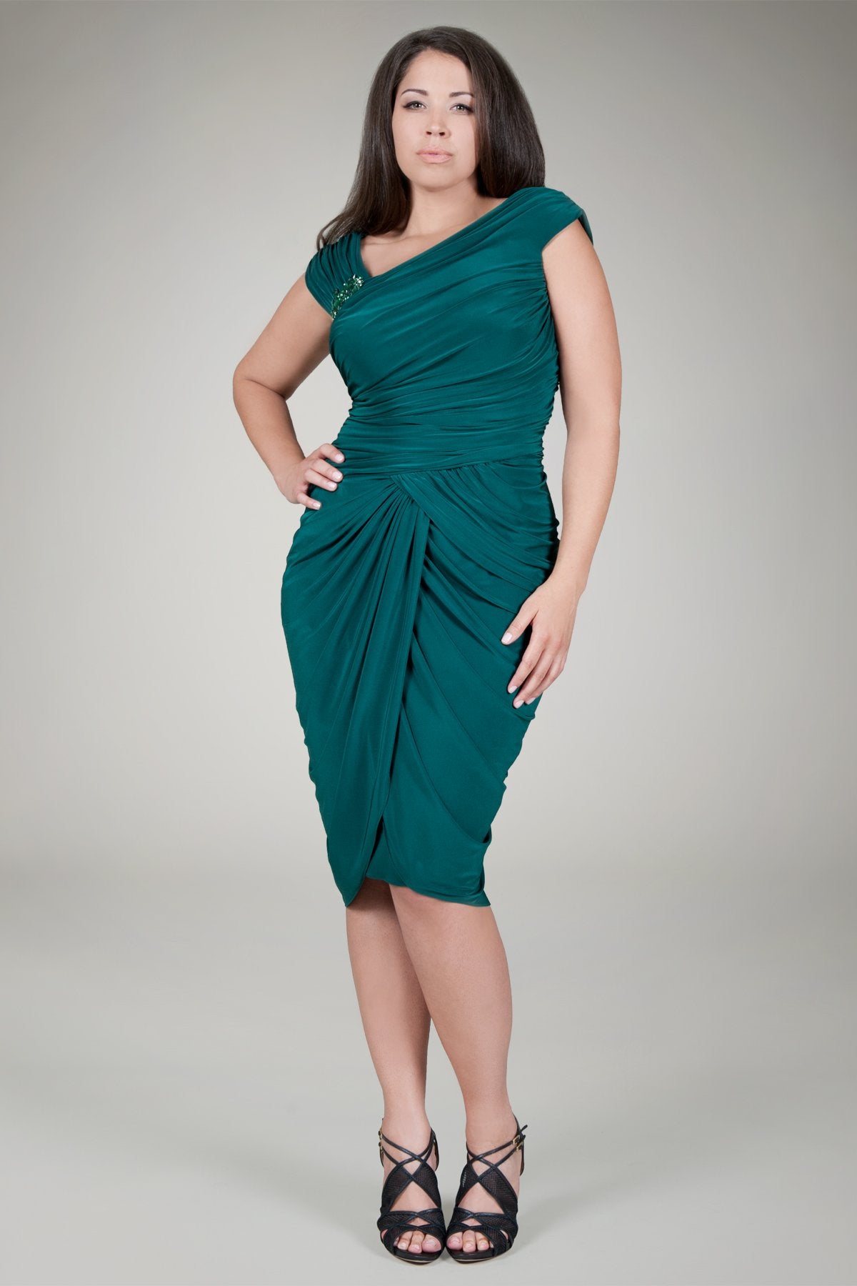 Draped Jersey Cocktail Dress in Pine