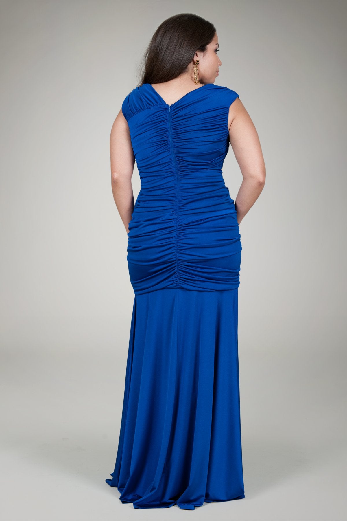 Ruched Jersey Gown in Galaxy Blue