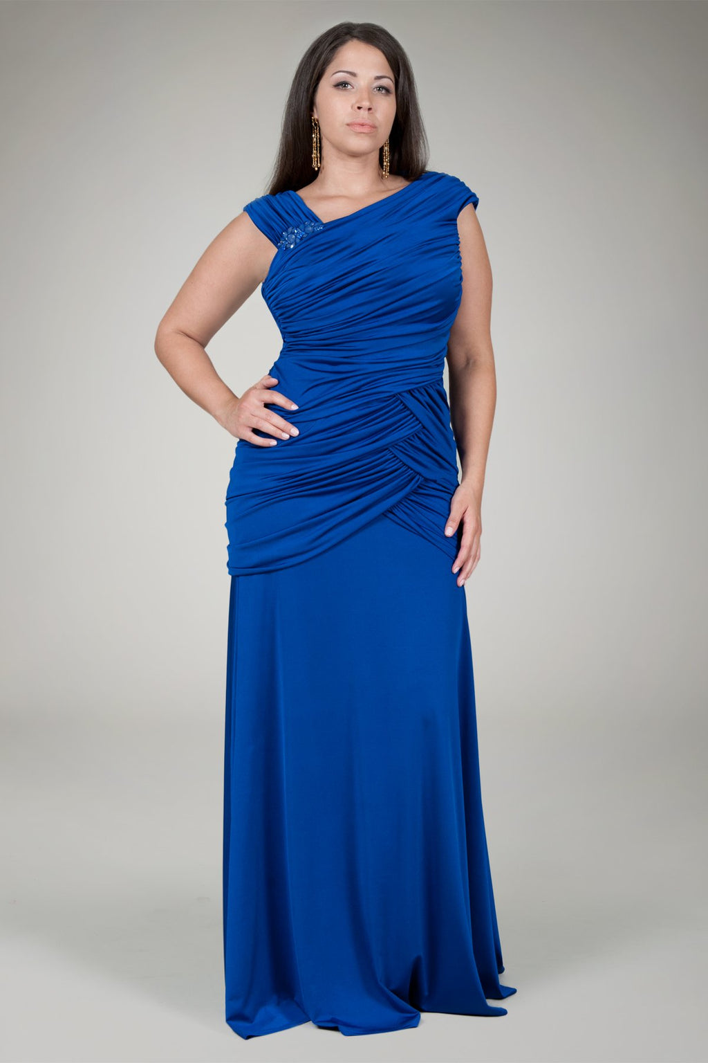 Ruched Jersey Gown in Galaxy Blue