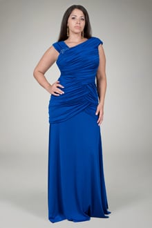 Ruched Jersey Gown in Galaxy Blue