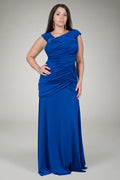 Ruched Jersey Gown in Galaxy Blue