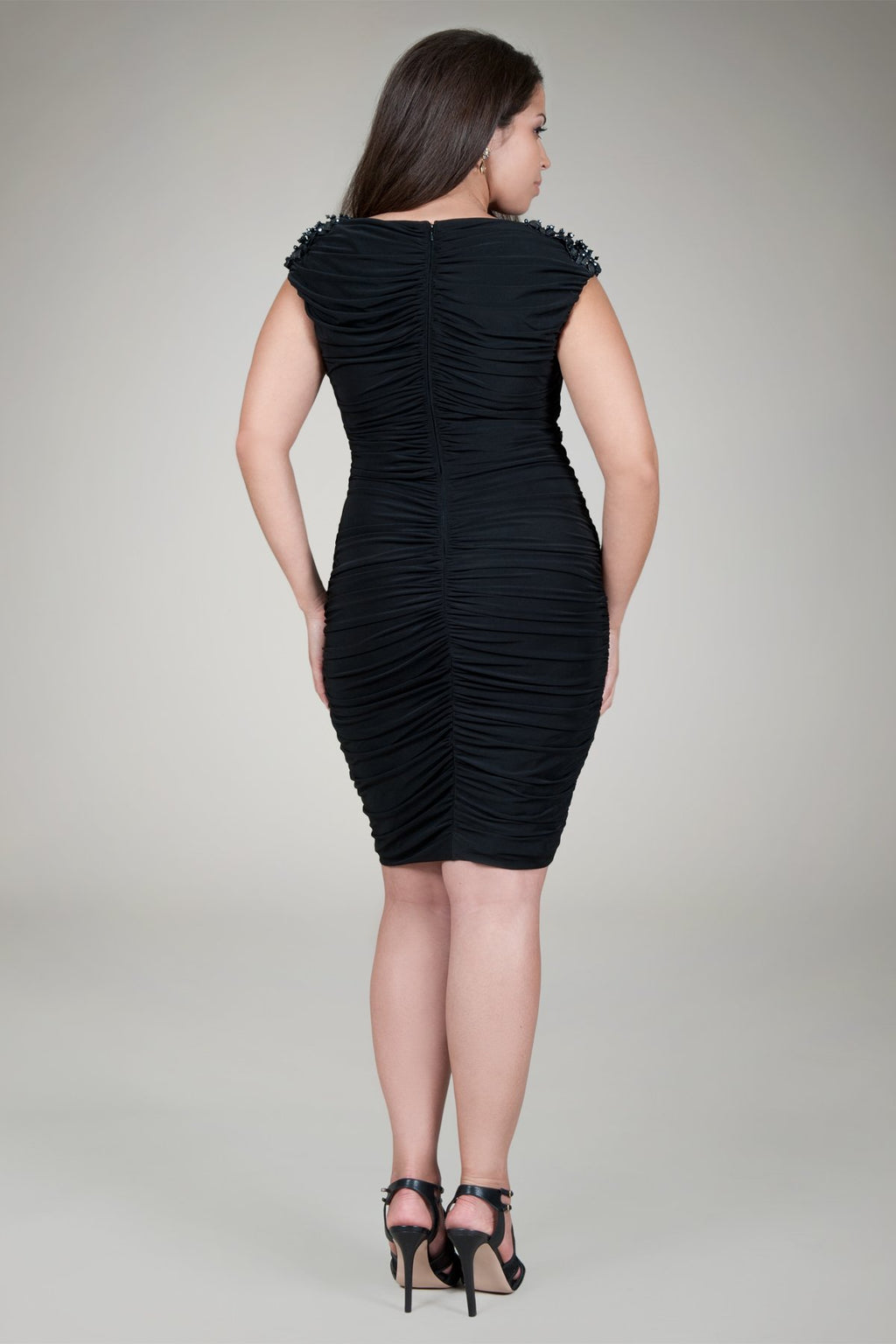 Ruched Jersey Cocktail Gown in Black