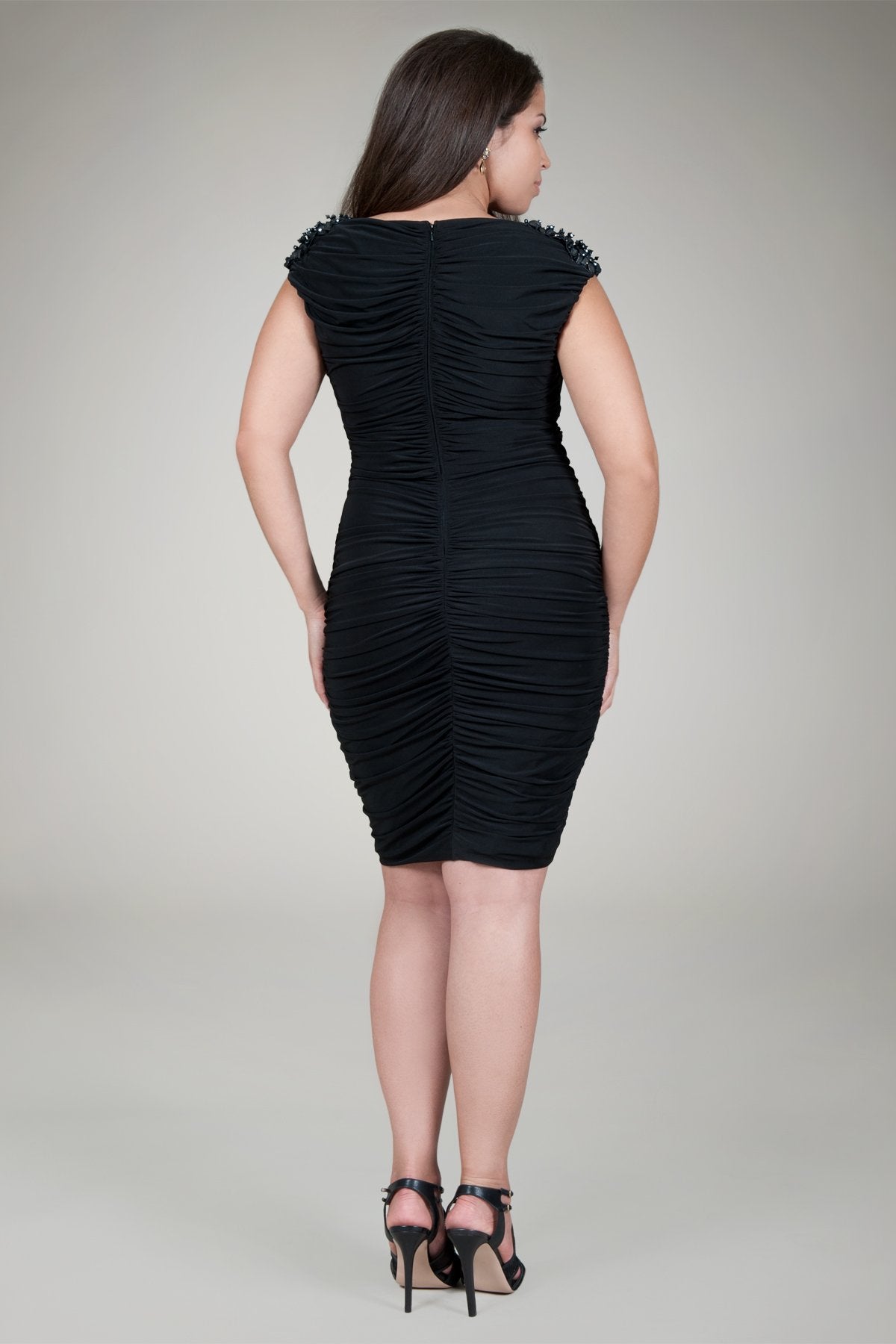 Ruched Jersey Cocktail Gown in Black