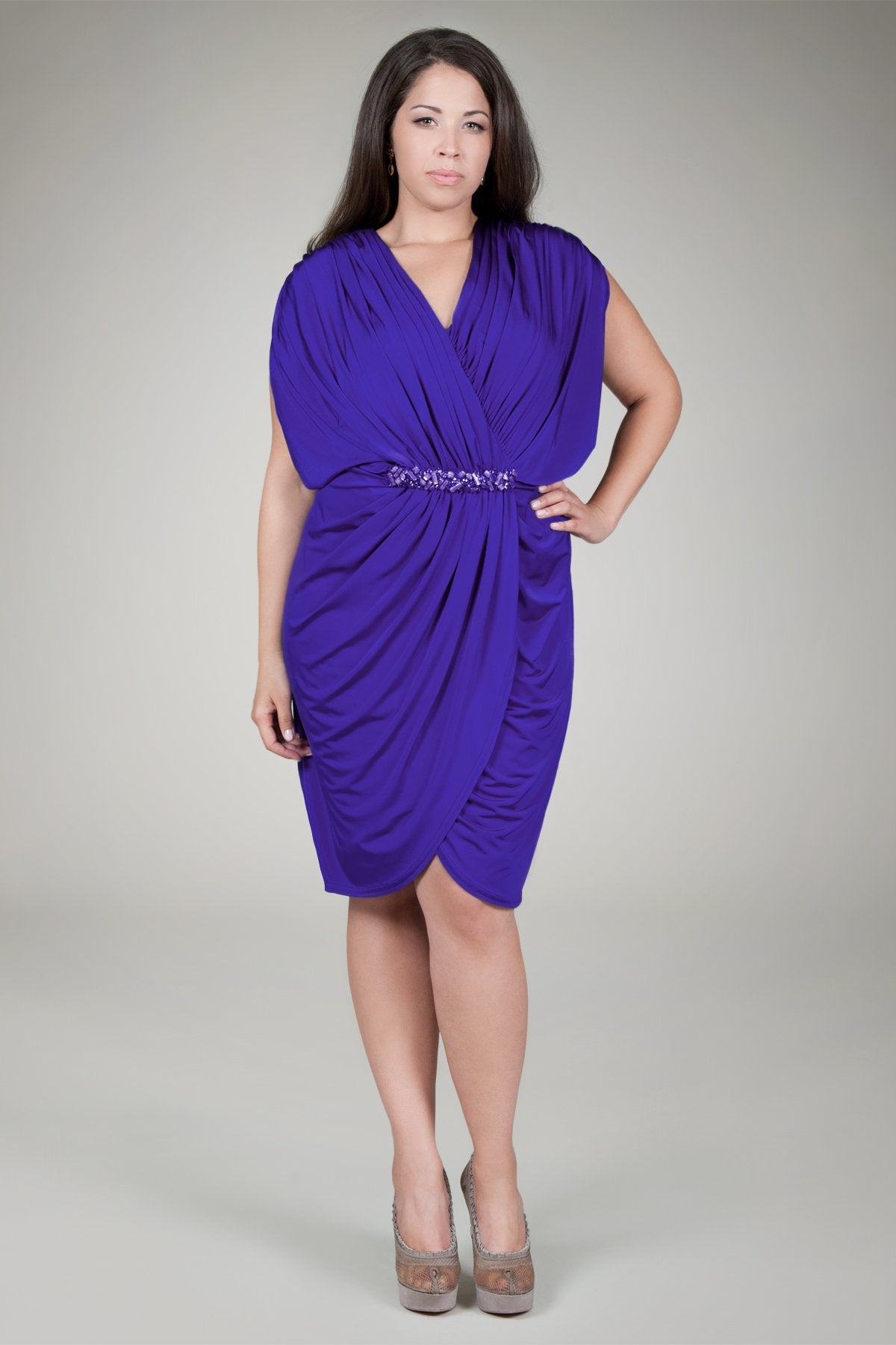 Draped Jersey Cocktail Dress in Blue Iris